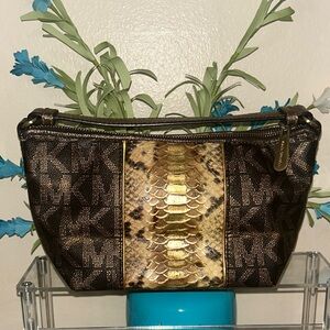 NWOT Michael Kors Brown & Gold Snake-Accent Hand Bag